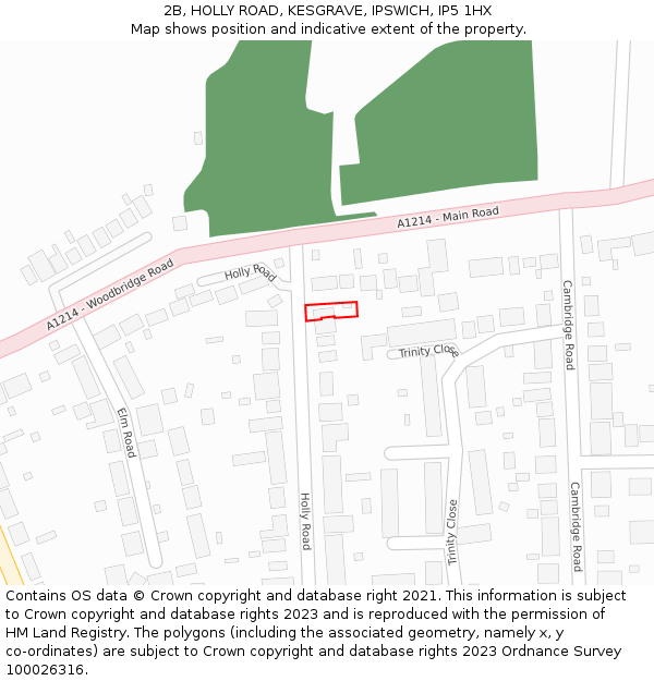 2B, HOLLY ROAD, KESGRAVE, IPSWICH, IP5 1HX: Location map and indicative extent of plot