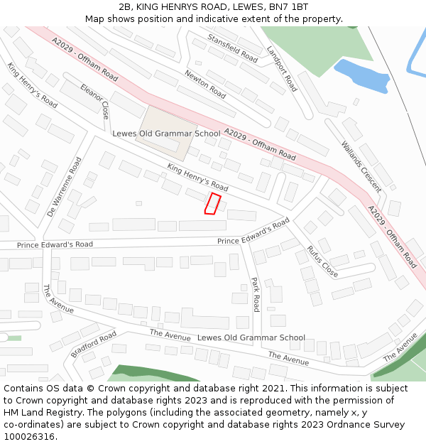 2B, KING HENRYS ROAD, LEWES, BN7 1BT: Location map and indicative extent of plot