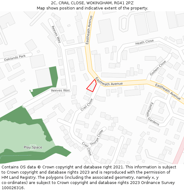 2C, CRAIL CLOSE, WOKINGHAM, RG41 2PZ: Location map and indicative extent of plot