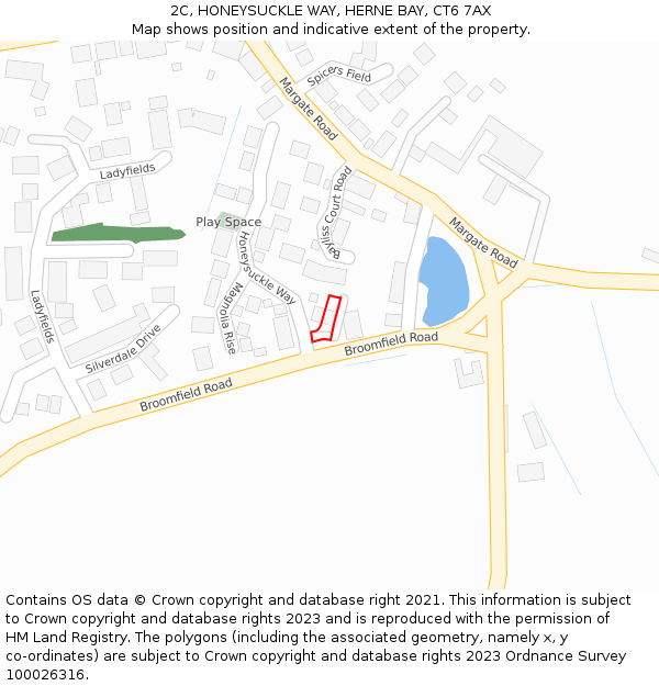 2C, HONEYSUCKLE WAY, HERNE BAY, CT6 7AX: Location map and indicative extent of plot