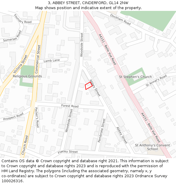 3, ABBEY STREET, CINDERFORD, GL14 2NW: Location map and indicative extent of plot