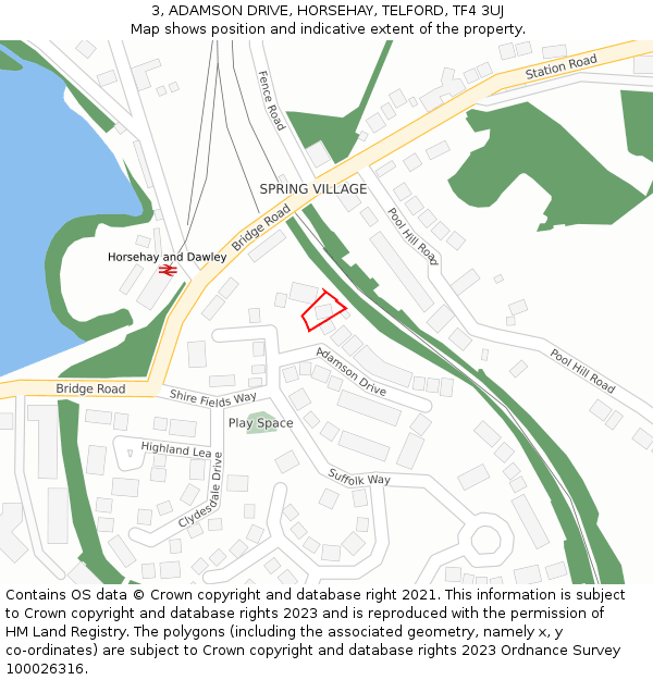 3, ADAMSON DRIVE, HORSEHAY, TELFORD, TF4 3UJ: Location map and indicative extent of plot