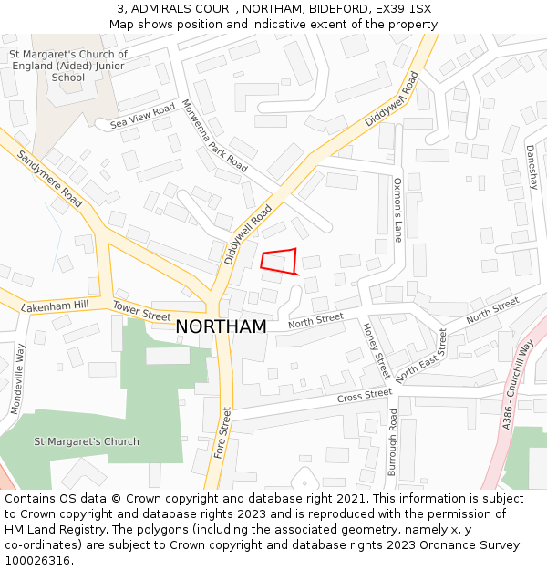 3, ADMIRALS COURT, NORTHAM, BIDEFORD, EX39 1SX: Location map and indicative extent of plot