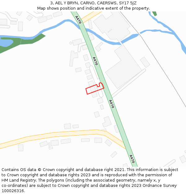 3, AEL Y BRYN, CARNO, CAERSWS, SY17 5JZ: Location map and indicative extent of plot