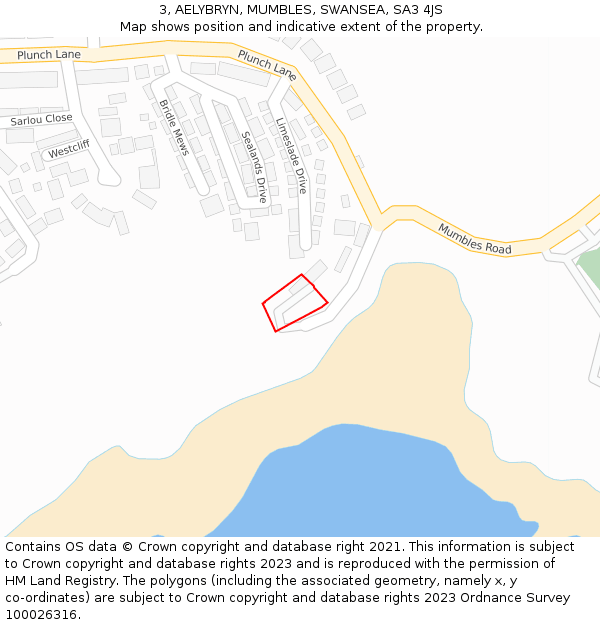 3, AELYBRYN, MUMBLES, SWANSEA, SA3 4JS: Location map and indicative extent of plot