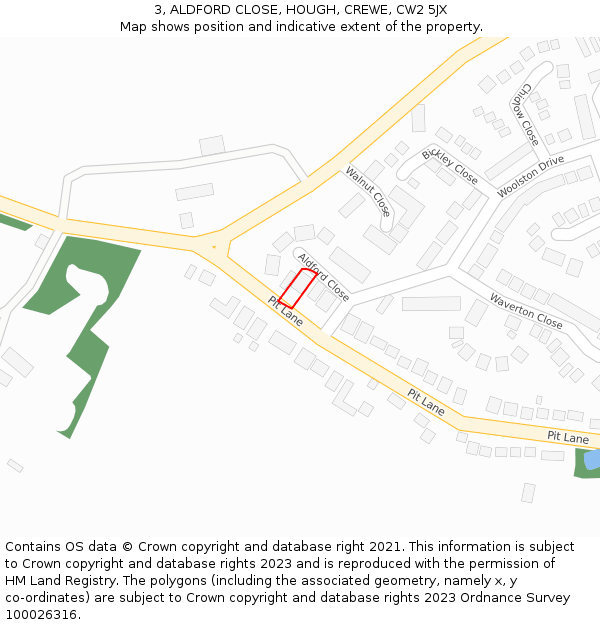 3, ALDFORD CLOSE, HOUGH, CREWE, CW2 5JX: Location map and indicative extent of plot