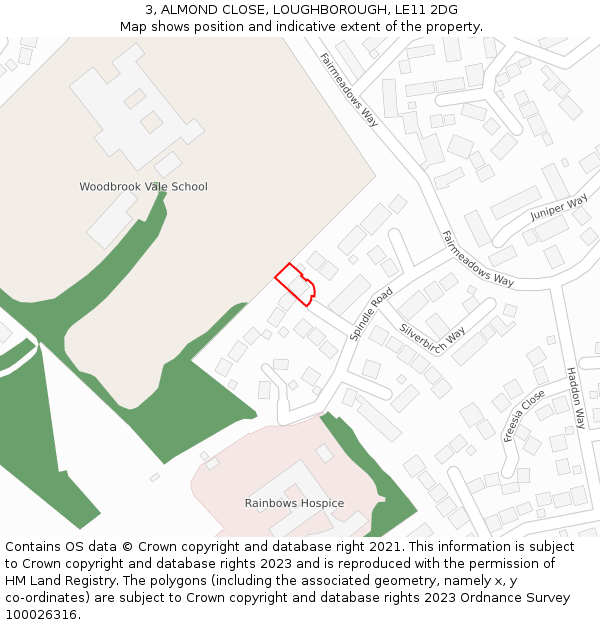 3, ALMOND CLOSE, LOUGHBOROUGH, LE11 2DG: Location map and indicative extent of plot