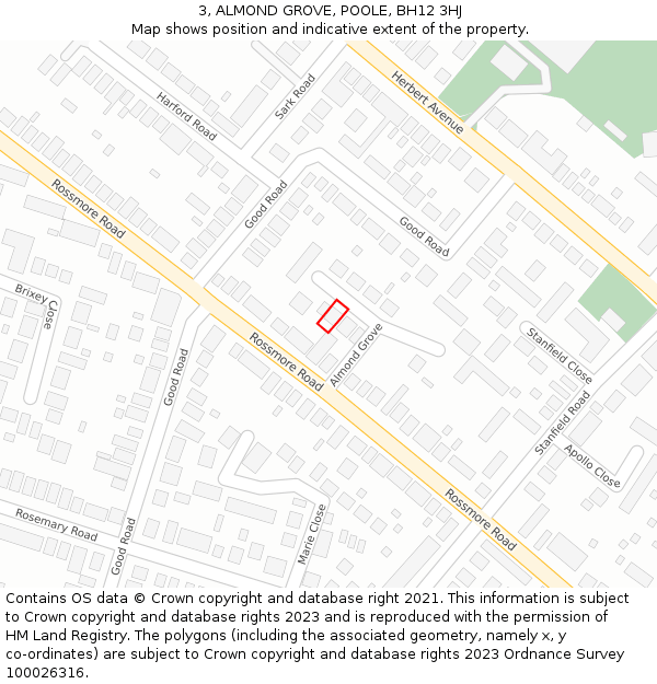 3, ALMOND GROVE, POOLE, BH12 3HJ: Location map and indicative extent of plot