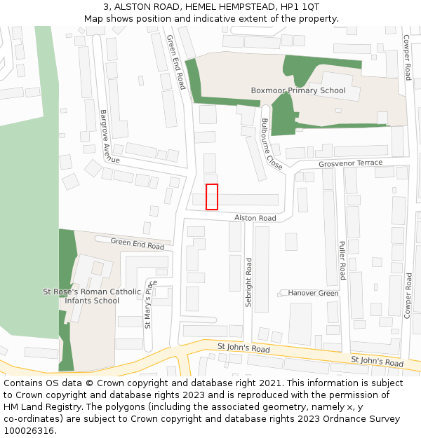 3, ALSTON ROAD, HEMEL HEMPSTEAD, HP1 1QT: Location map and indicative extent of plot