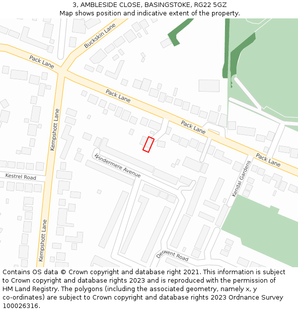 3, AMBLESIDE CLOSE, BASINGSTOKE, RG22 5GZ: Location map and indicative extent of plot