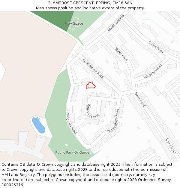 3, AMBROSE CRESCENT, EPPING, CM16 5AN: Location map and indicative extent of plot