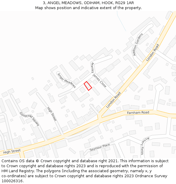 3, ANGEL MEADOWS, ODIHAM, HOOK, RG29 1AR: Location map and indicative extent of plot