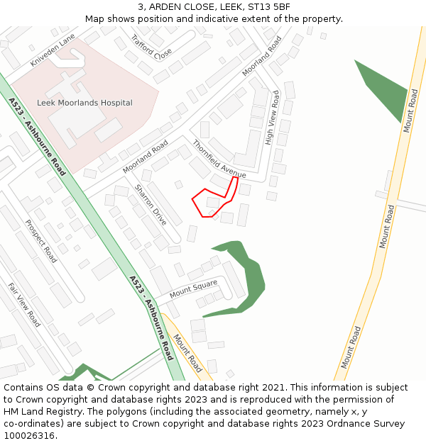 3, ARDEN CLOSE, LEEK, ST13 5BF: Location map and indicative extent of plot