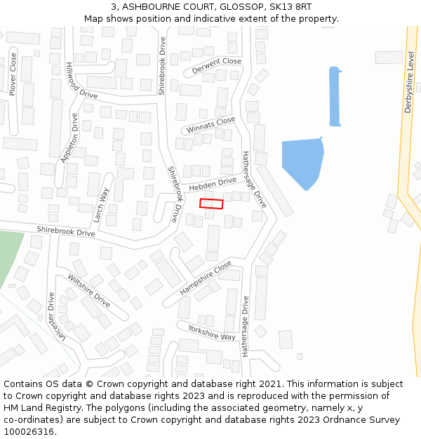 3, ASHBOURNE COURT, GLOSSOP, SK13 8RT: Location map and indicative extent of plot