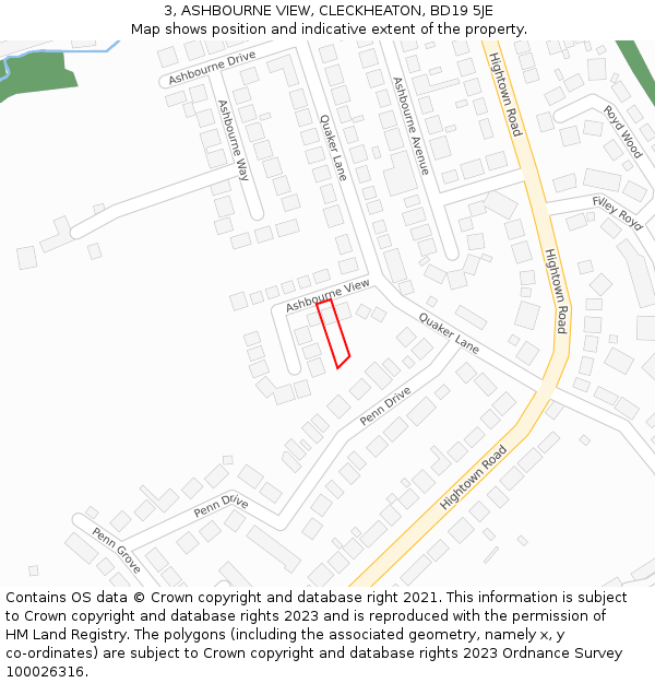 3, ASHBOURNE VIEW, CLECKHEATON, BD19 5JE: Location map and indicative extent of plot