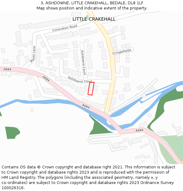 3, ASHDOWNE, LITTLE CRAKEHALL, BEDALE, DL8 1LF: Location map and indicative extent of plot