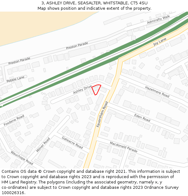 3, ASHLEY DRIVE, SEASALTER, WHITSTABLE, CT5 4SU: Location map and indicative extent of plot