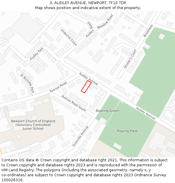 3, AUDLEY AVENUE, NEWPORT, TF10 7DP: Location map and indicative extent of plot