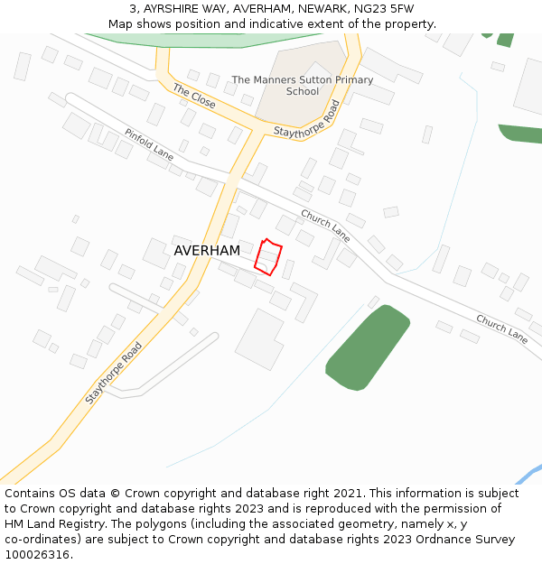 3, AYRSHIRE WAY, AVERHAM, NEWARK, NG23 5FW: Location map and indicative extent of plot