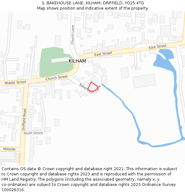 3, BAKEHOUSE LANE, KILHAM, DRIFFIELD, YO25 4TG: Location map and indicative extent of plot