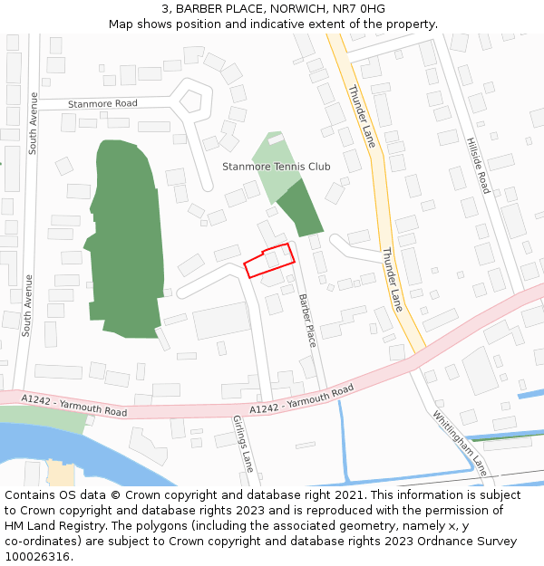 3, BARBER PLACE, NORWICH, NR7 0HG: Location map and indicative extent of plot