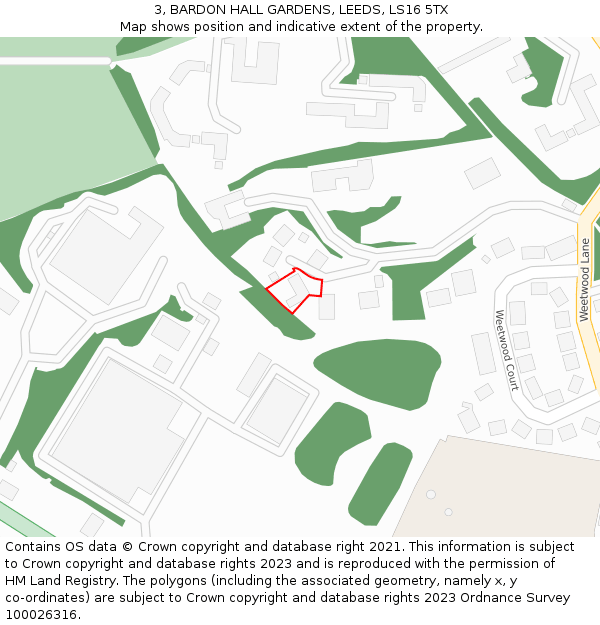 3, BARDON HALL GARDENS, LEEDS, LS16 5TX: Location map and indicative extent of plot