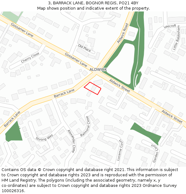 3, BARRACK LANE, BOGNOR REGIS, PO21 4BY: Location map and indicative extent of plot