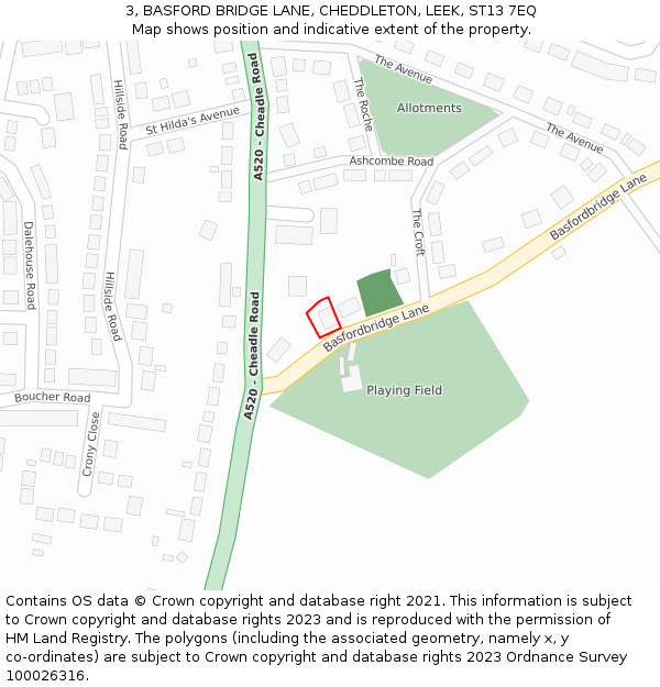 3, BASFORD BRIDGE LANE, CHEDDLETON, LEEK, ST13 7EQ: Location map and indicative extent of plot