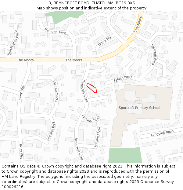 3, BEANCROFT ROAD, THATCHAM, RG19 3XS: Location map and indicative extent of plot