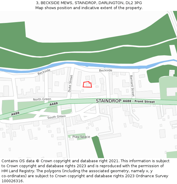 3, BECKSIDE MEWS, STAINDROP, DARLINGTON, DL2 3PG: Location map and indicative extent of plot