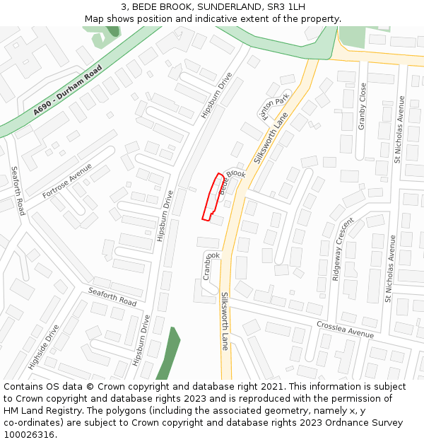 3, BEDE BROOK, SUNDERLAND, SR3 1LH: Location map and indicative extent of plot