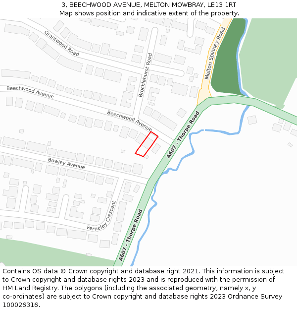 3, BEECHWOOD AVENUE, MELTON MOWBRAY, LE13 1RT: Location map and indicative extent of plot