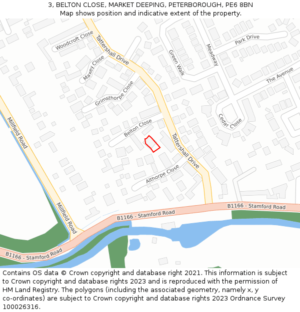 3, BELTON CLOSE, MARKET DEEPING, PETERBOROUGH, PE6 8BN: Location map and indicative extent of plot