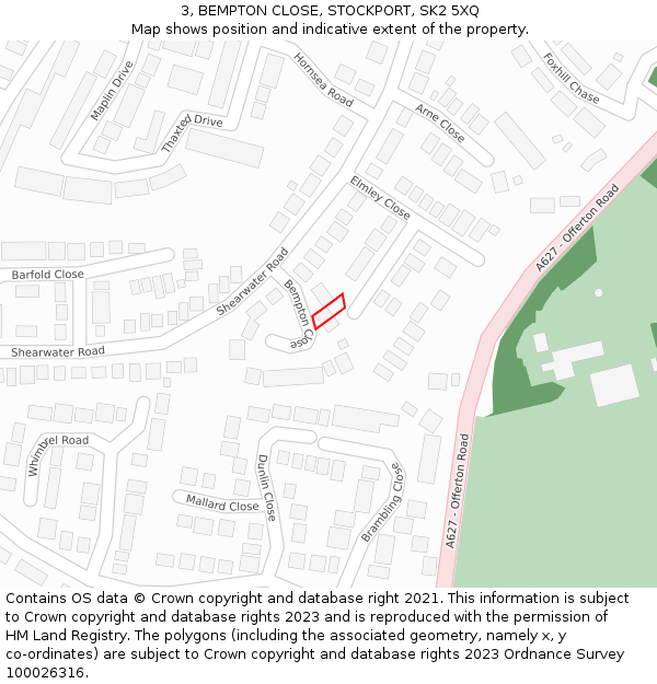 3, BEMPTON CLOSE, STOCKPORT, SK2 5XQ: Location map and indicative extent of plot