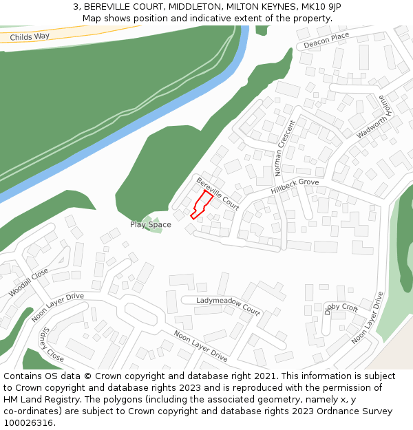 3, BEREVILLE COURT, MIDDLETON, MILTON KEYNES, MK10 9JP: Location map and indicative extent of plot