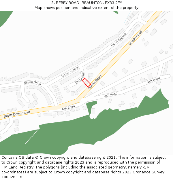 3, BERRY ROAD, BRAUNTON, EX33 2EY: Location map and indicative extent of plot