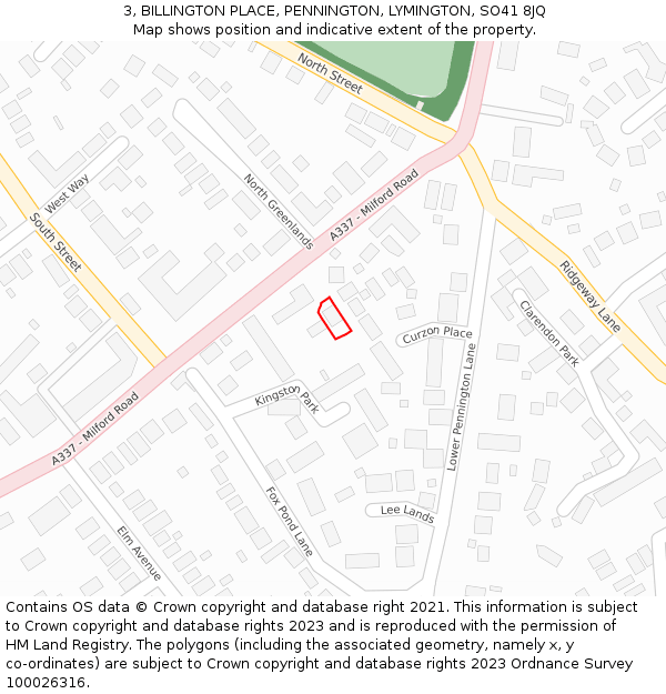 3, BILLINGTON PLACE, PENNINGTON, LYMINGTON, SO41 8JQ: Location map and indicative extent of plot