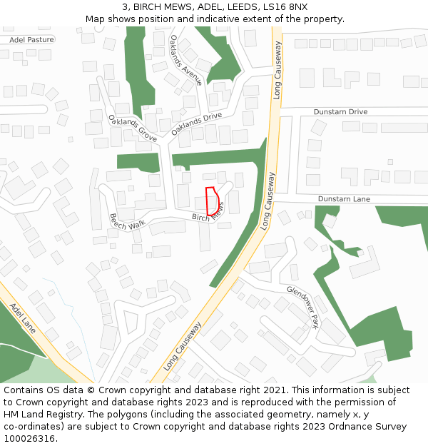 3, BIRCH MEWS, ADEL, LEEDS, LS16 8NX: Location map and indicative extent of plot