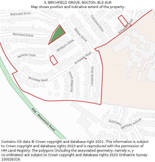 3, BIRCHFIELD GROVE, BOLTON, BL3 4UR: Location map and indicative extent of plot