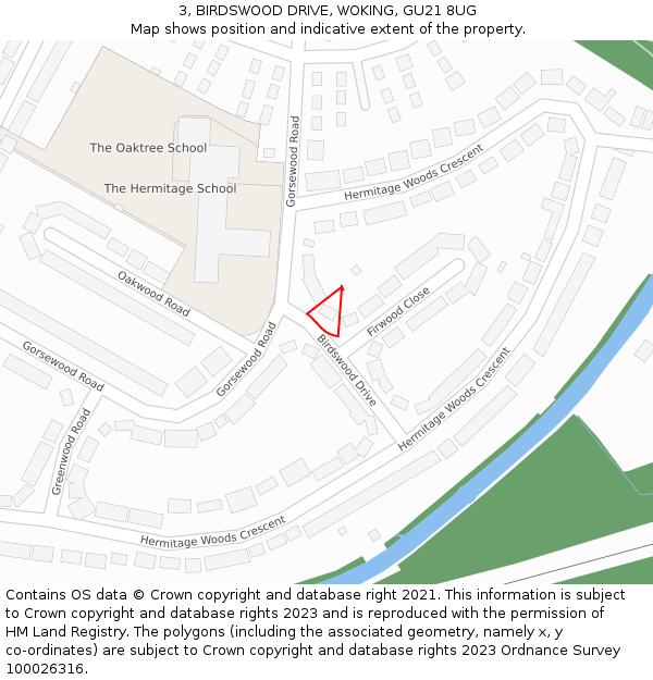 3, BIRDSWOOD DRIVE, WOKING, GU21 8UG: Location map and indicative extent of plot