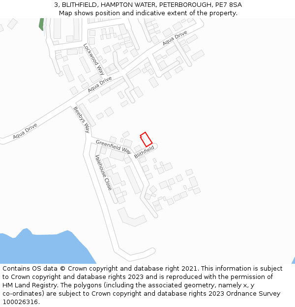 3, BLITHFIELD, HAMPTON WATER, PETERBOROUGH, PE7 8SA: Location map and indicative extent of plot