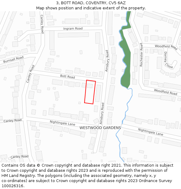 3, BOTT ROAD, COVENTRY, CV5 6AZ: Location map and indicative extent of plot