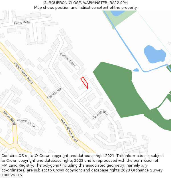 3, BOURBON CLOSE, WARMINSTER, BA12 9PH: Location map and indicative extent of plot