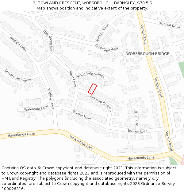 3, BOWLAND CRESCENT, WORSBROUGH, BARNSLEY, S70 5JS: Location map and indicative extent of plot