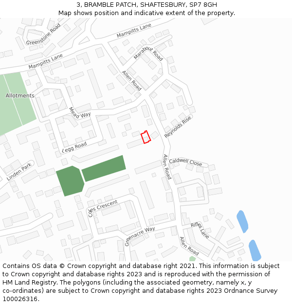 3, BRAMBLE PATCH, SHAFTESBURY, SP7 8GH: Location map and indicative extent of plot