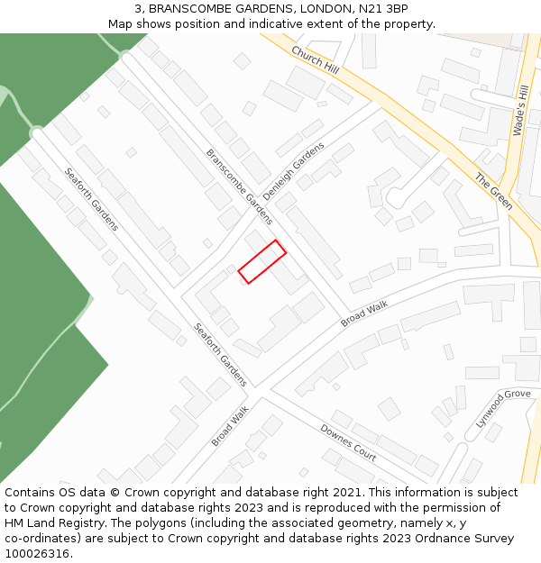 3, BRANSCOMBE GARDENS, LONDON, N21 3BP: Location map and indicative extent of plot