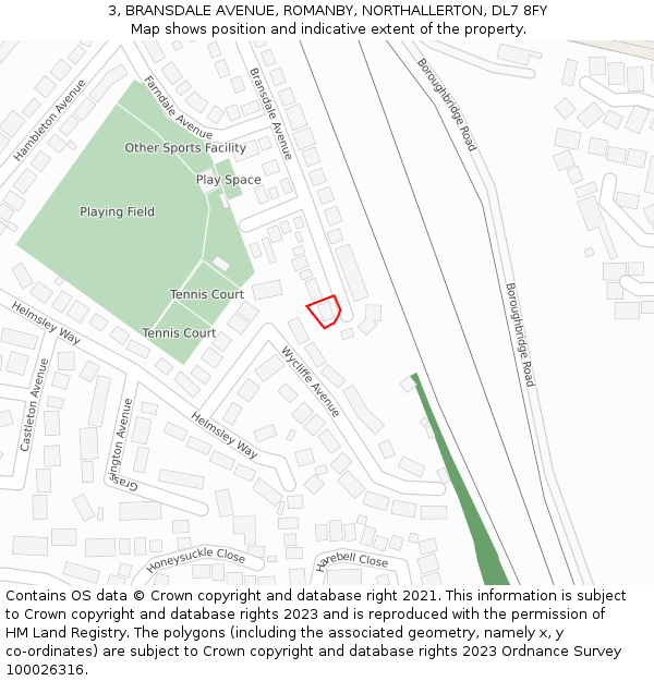 3, BRANSDALE AVENUE, ROMANBY, NORTHALLERTON, DL7 8FY: Location map and indicative extent of plot