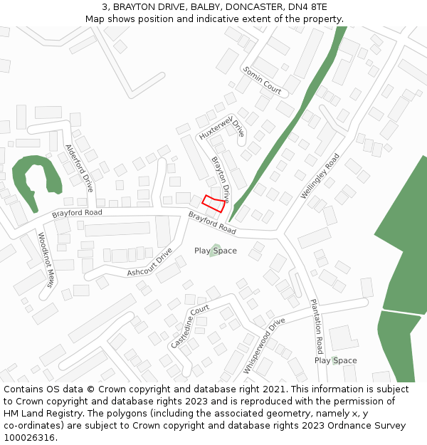 3, BRAYTON DRIVE, BALBY, DONCASTER, DN4 8TE: Location map and indicative extent of plot