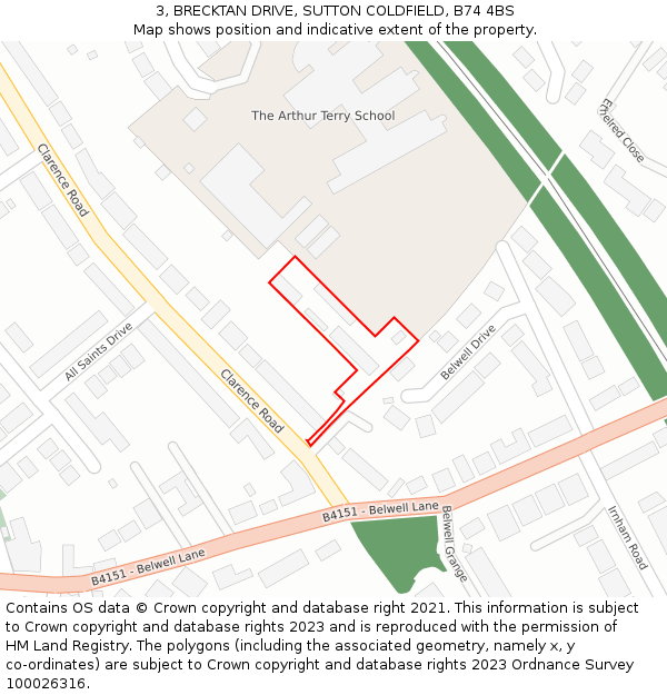 3, BRECKTAN DRIVE, SUTTON COLDFIELD, B74 4BS: Location map and indicative extent of plot