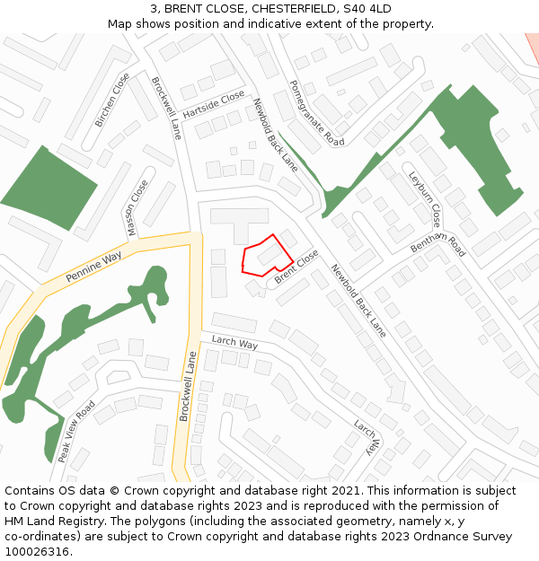 3, BRENT CLOSE, CHESTERFIELD, S40 4LD: Location map and indicative extent of plot